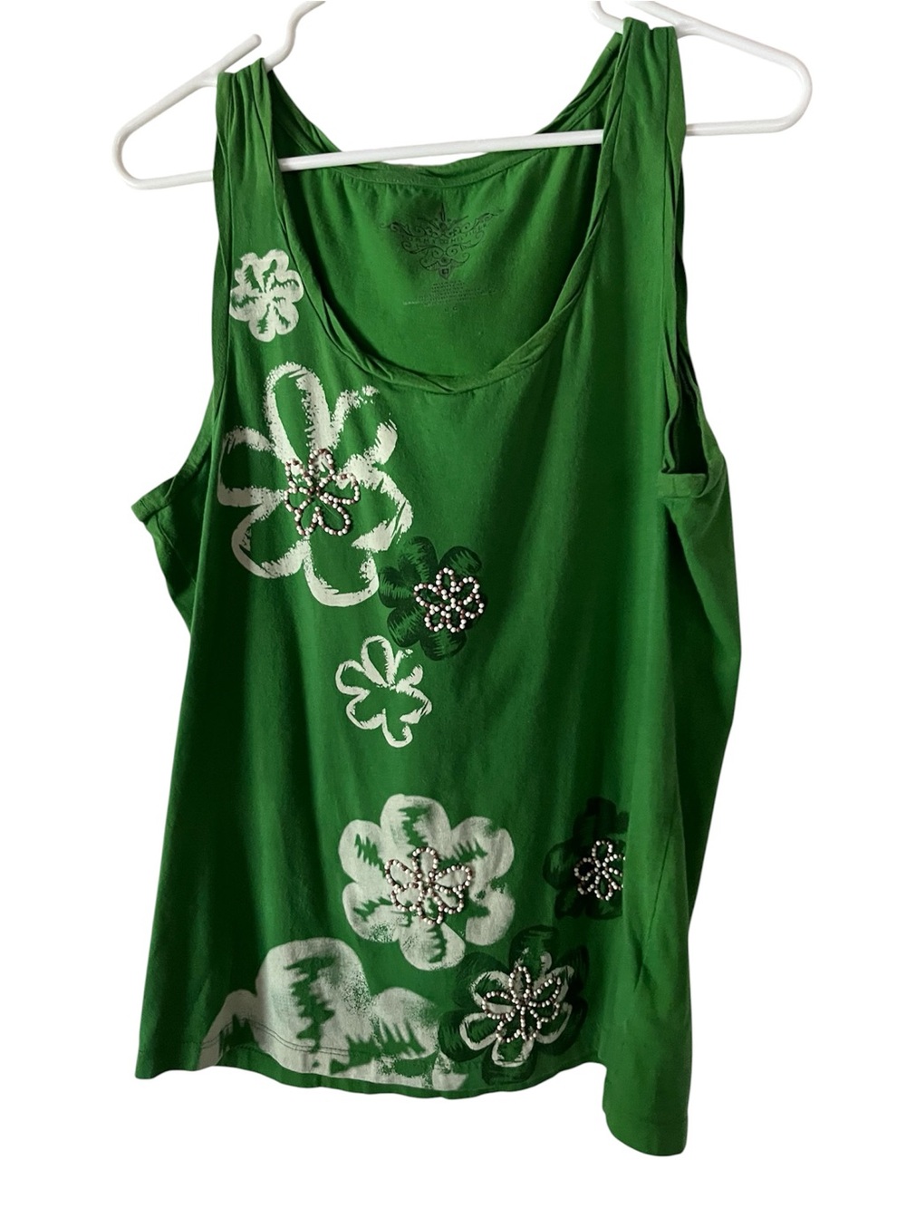 Tommy Hilfiger SzL Green Beaded Floral Women's Tank Top